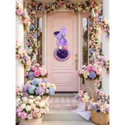 Lavender Easter Bunny Door Hanger, Spring Floral Wreath, Pastel Wall Hanging