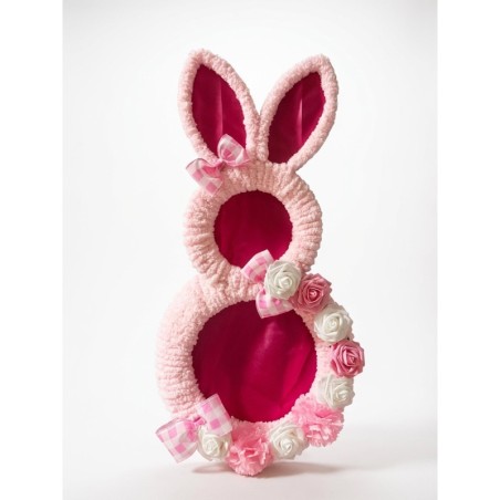 Pink Bunny Wreath with Florals – Spring Easter Door Hanger Decoration