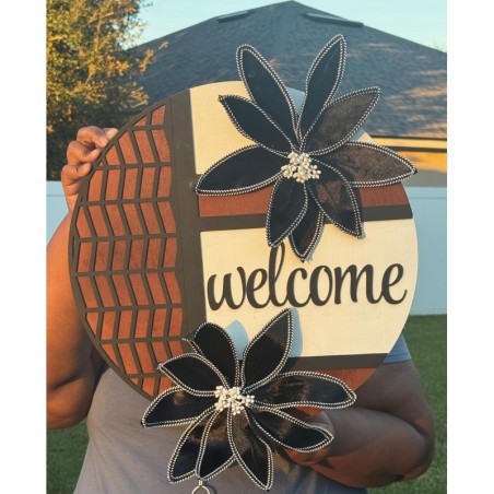 Geometric Welcome Sign – Black Velvet Poinsettia, Modern Farmhouse Decor