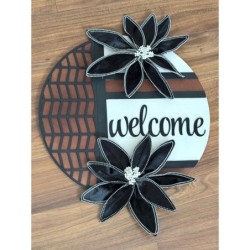 Geometric Welcome Sign – Black Velvet Poinsettia, Modern Farmhouse Decor