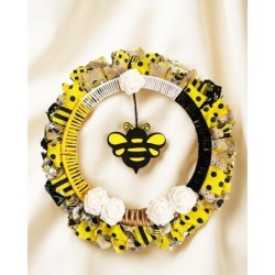 Bee Wreath Yellow Black White Spring Front Door Decor Bumble Bee