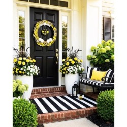 Bee Wreath Yellow Black White Spring Front Door Decor Bumble Bee