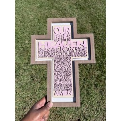Pink Faith Cross for Survivors – Lord's Prayer Layered Wood Decor | Breast Cancer Awareness Gift