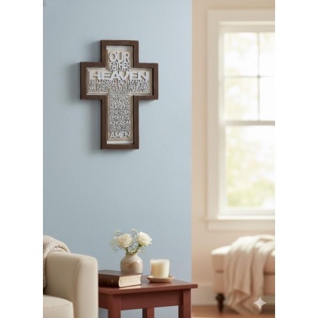 Lord’s Prayer Wooden Cross Plaque – Religious Wall Art, Christian Faith Gift, Handmade Scripture Decor