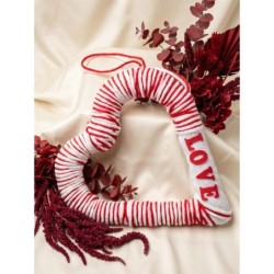 Red and White Heart Wreath with LOVE Sign – Handmade Valentine Door Decor