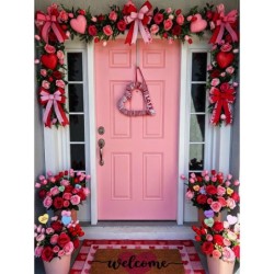 Red and White Heart Wreath with LOVE Sign – Handmade Valentine Door Decor