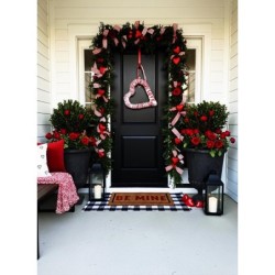 Red and White Heart Wreath with LOVE Sign – Handmade Valentine Door Decor