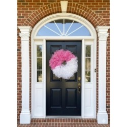 24" Pink & White Breast Cancer Awareness Mesh Wreath – Handmade Front Door Décor