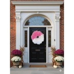 24" Pink & White Breast Cancer Awareness Mesh Wreath – Handmade Front Door Décor