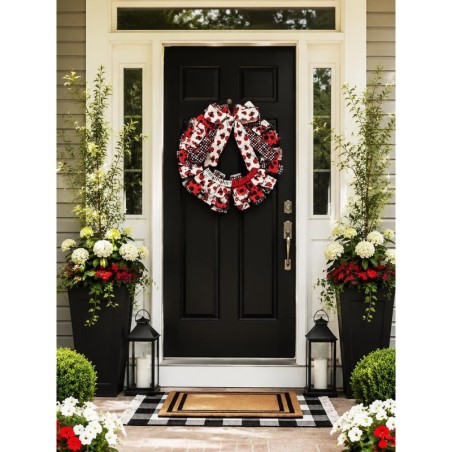 Ladybug Wreath for Front Door | Spring Summer Wreath | Red Black White Garden Door Decor | Whimsical Handmade Porch Wreath