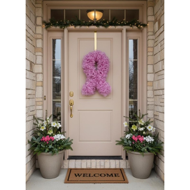 Pink Breast Cancer Ribbon Wreath – Awareness Door Decor, October Support Wreath